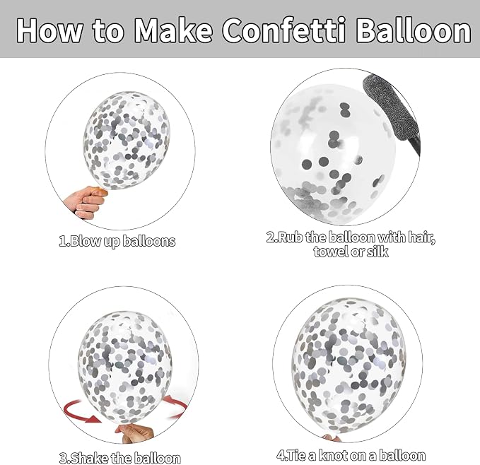 Zesliwy Black Silver White Balloons Set, Party Decor | Metallic Silver - Image 4