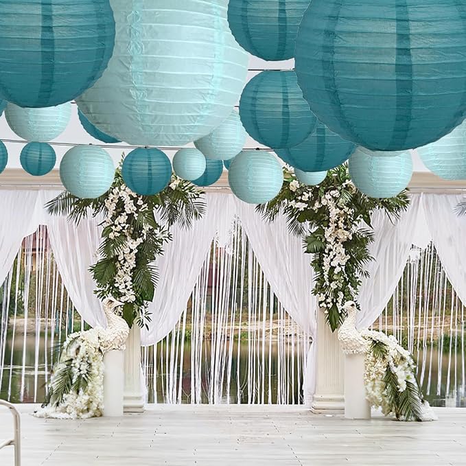 20Pcs Paper Lanterns Decorative, Teal Round Hanging Lanterns - Image 8