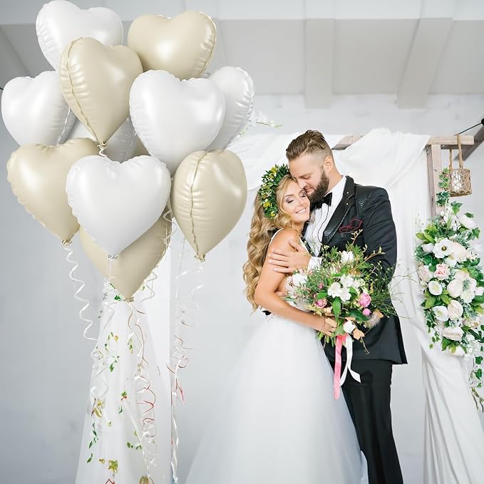 Cream Heart Foil Balloon, 18 Inch Sand White Heart Shape Foil Balloon - Image 3
