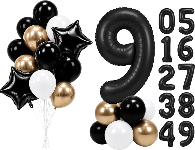 PartyWoo Number Balloons 40 Inch Black Number 9 Kit 25pcs by PartyWoo