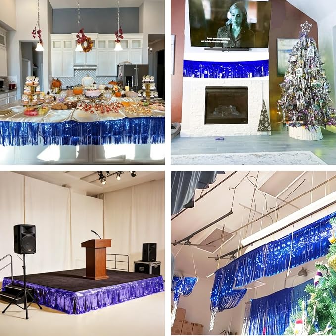 4 Pack Royal Blue Total 40 Feet Foil Fringe Garland Metallic Tinsel Banner Wall - Image 5