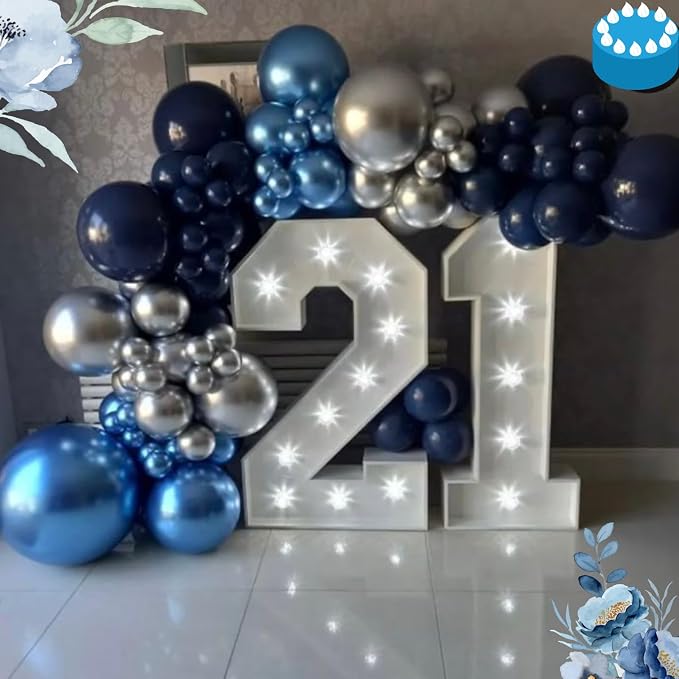 Navy Blue and Silver Balloons for Graduation Decorations | 12-inch metallic - Image 4