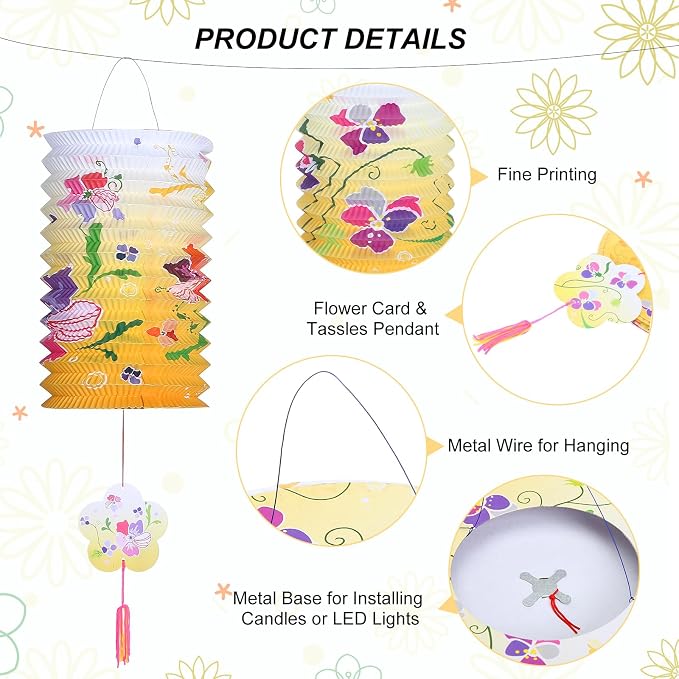 LIHAO 12pcs Chinese Paper Lanterns, Flower Lanterns, Home Party, Mid Autumn - Image 3