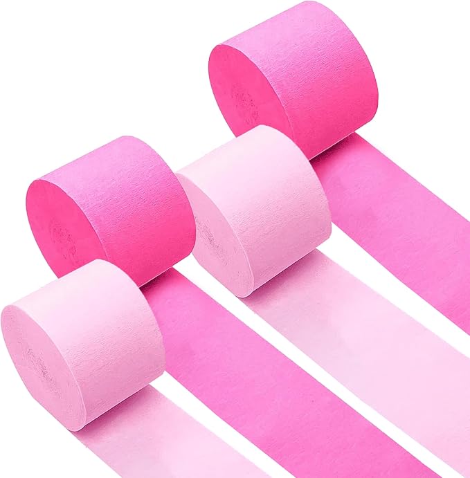 4 Hot Pink Streamers, 328ft Pack of Crepe Paper Party Decorations | Each roll by CaptainD%C3%A9cor