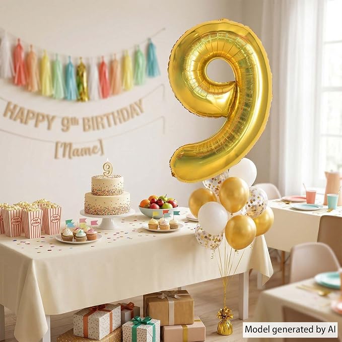 Gold Number 9 Balloon 40 Inch, Shiny Gold Foil Decor - Image 3