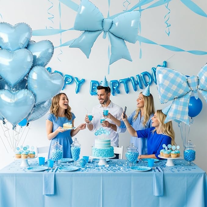 Vuzvuv Blue Gingham Bow Heart Balloons Set, Anniversary, Bridal Shower（Mix - Image 4