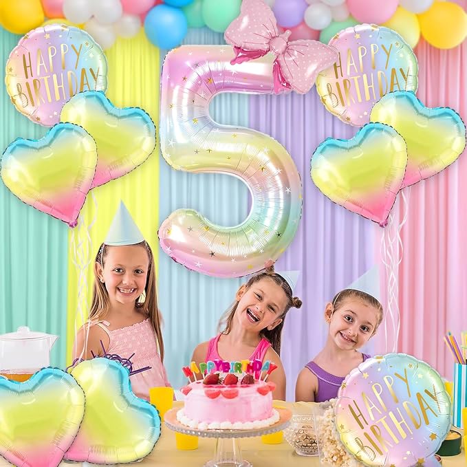 Rainbow Birthday Balloon for Bubble Party Decorations, 40 inch Large Number 5 - Image 3