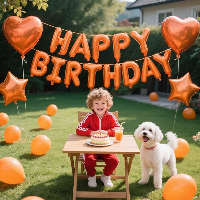 27 Pcs Orange Birthday Decorations, 3D Letters Orange Happy Birthday Balloon - Image 4