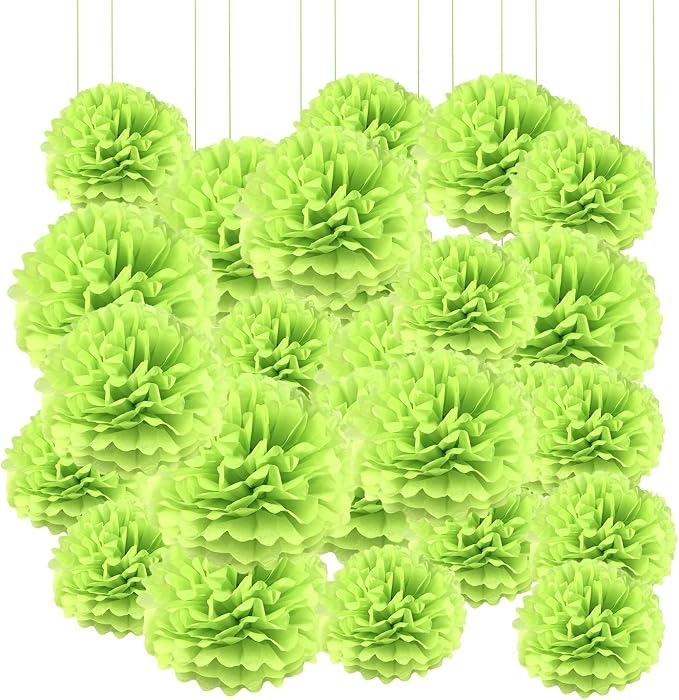 Qimoo 20pcs Fruit Green Paper Pom Poms Decorations, DIY Tissue Paper Flowers by QIMOO