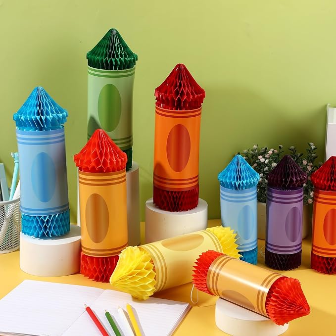 12 Pcs Crayon Pencil Hanging Honeycomb Classroom Decorations | Welcome Back to - Image 5