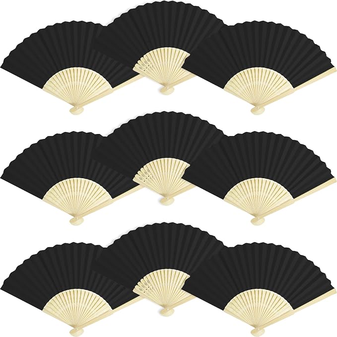 50 Pieces Paper Fans Paper Hand Fan Bamboo Folding Fan Handheld Fan Paper by Grosun