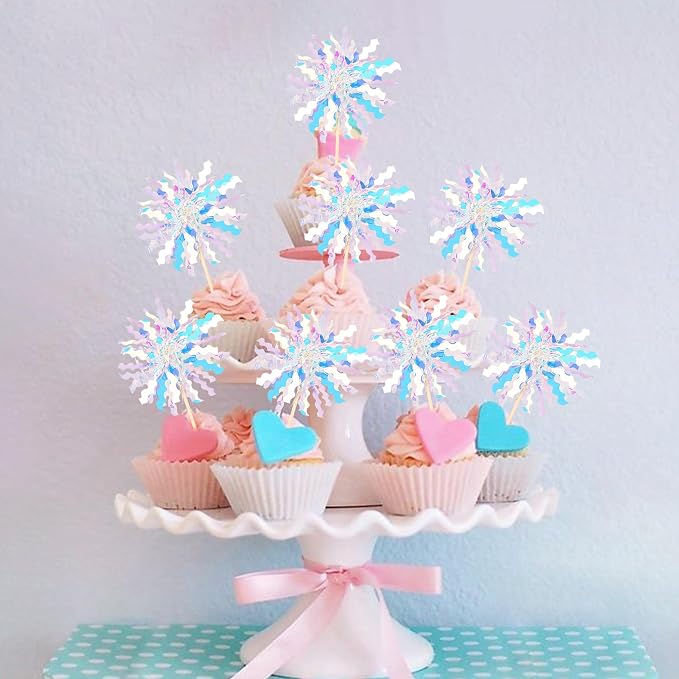30 PCS Foil Firework Cupcake Toppers Sparkle Tinsel Cupcake Picks Happy - Image 6