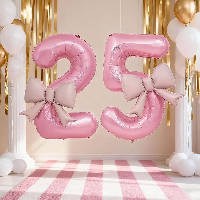 Bow Pink 5 Balloons, 40 Inch Giant Pink Bow Helium Foil Number 5 - Image 6