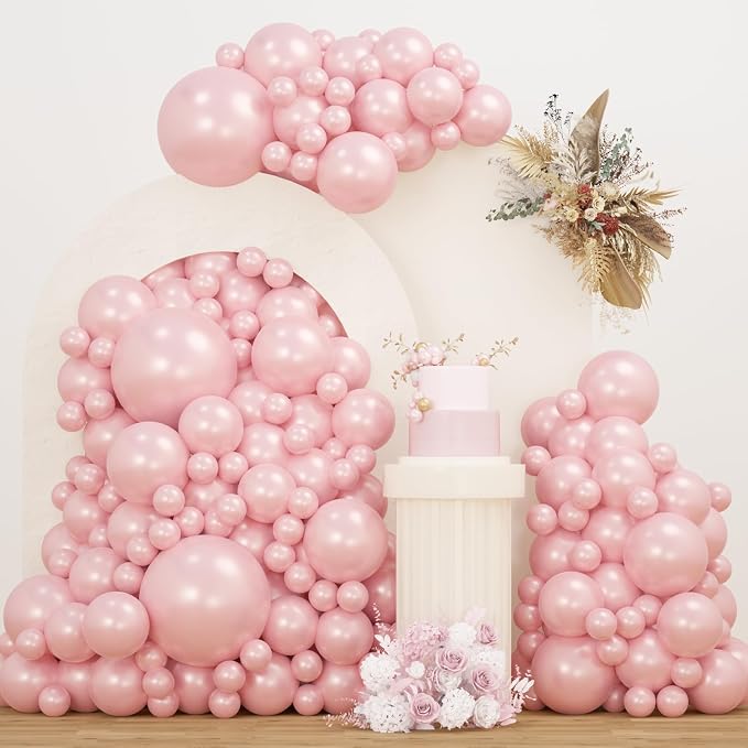 Pearl Pink Double Stuffed Balloons Different Size 115Pcs 5/10/12/18 Inch Pearl by JZCZOEB