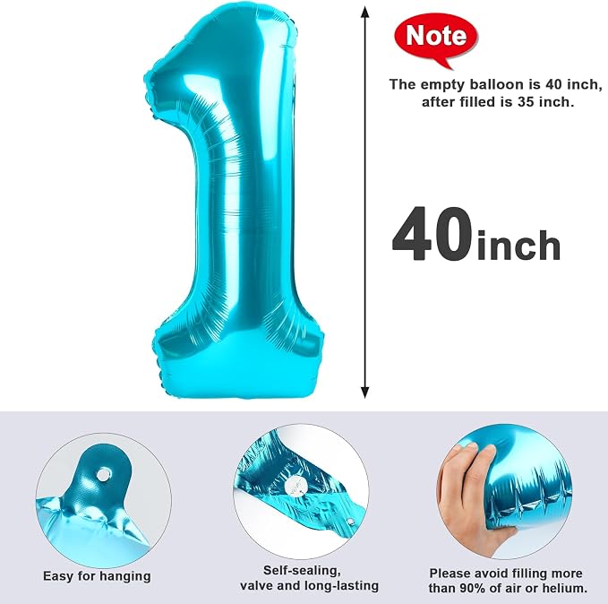 1 Balloon Numbers Birthday Decorations, 40In Light Blue Balloons - Image 7