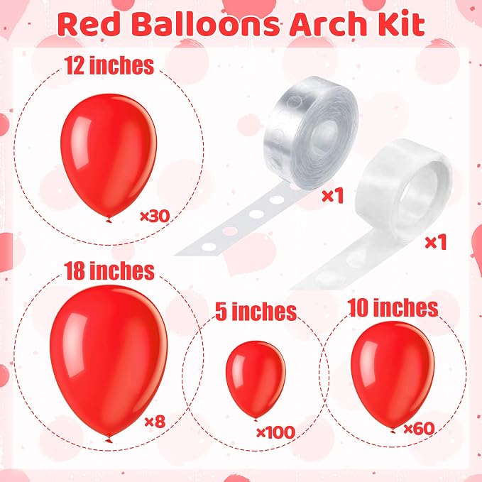 200 Pieces Red Balloon Garland Arch Kit Red Latex Balloons Different Sizes - Image 2