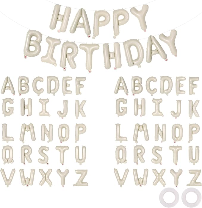 65 Pcs Cream Happy Birthday Balloons, 2 Sets A-Z Cream Letters Foil Balloons by Unknown