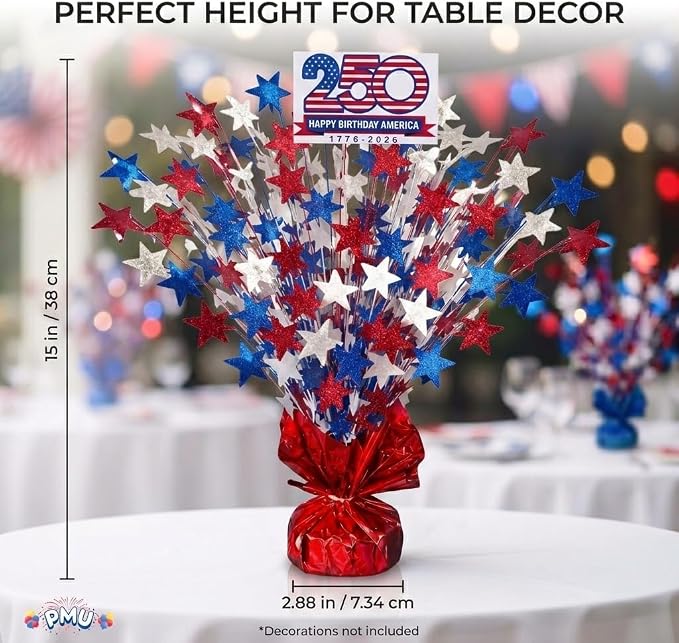 PMU 3 Pcs Pcs 250th Anniversary Patriotic Star Metallic Foil Spray Centerpiece - Image 6