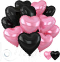 Pink-Black Heart Balloons, 18inch Pink Heart Shaped Foil Balloons & Black Foil by Wuhetyo