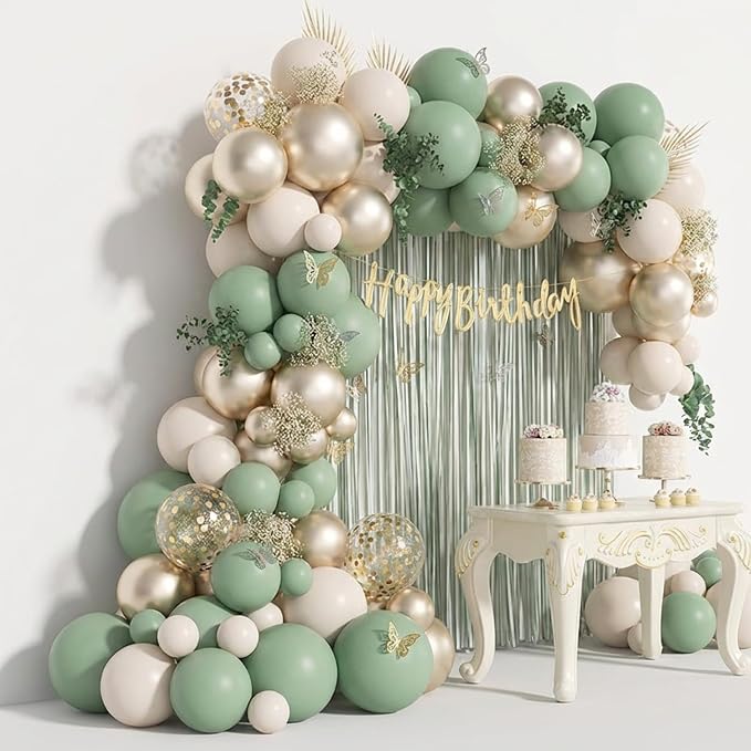 Sage Green Balloon Arch Kit 58pcs, 12in Green and White Balloons - Image 2