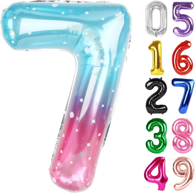 Starry Sky Number 7 Balloon 40 Inch, 7th Birthday Decorations Men Women | Foil by IWERP