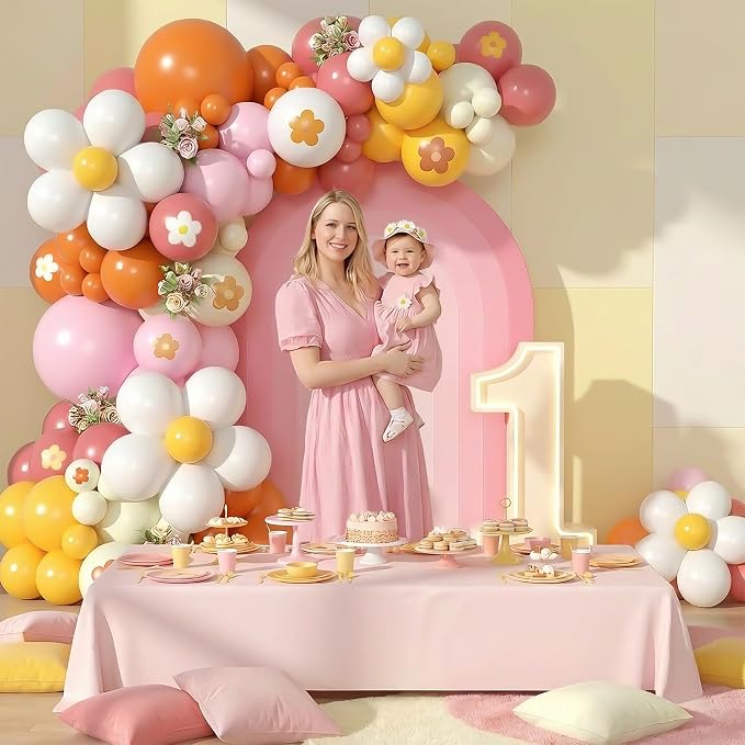 Daisy Balloon Garland Arch Kit, Retro Orange Yellow Pink Boho Balloon Arch Kit - Image 5
