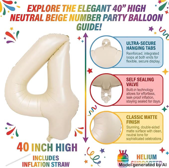 40 Inch Cream Foil Number 4 Balloon - Image 2