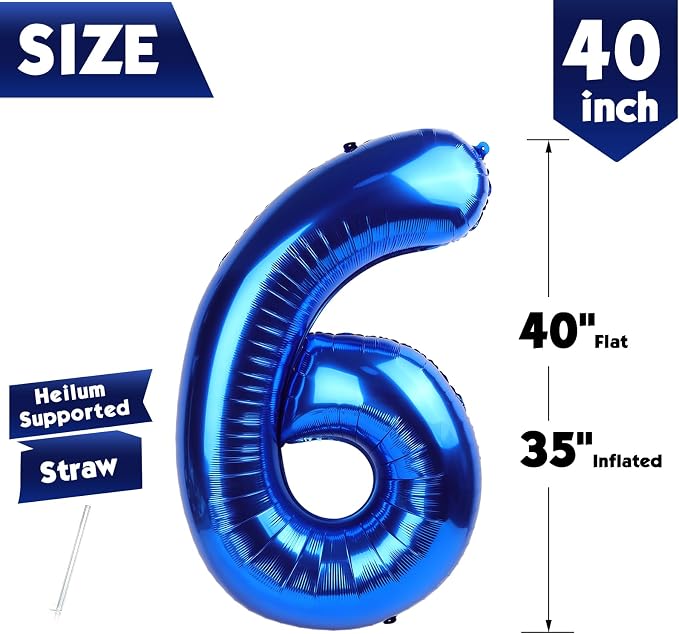 40 Inch Navy Blue Number 6 Balloon, 6th Blue Birthday Party Decorations | 40 - Image 5
