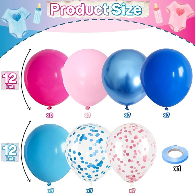 Pink and Blue Summer Balloons, 12 Inch Hot Light Pink Metallic Dark Blue Latex - Image 2