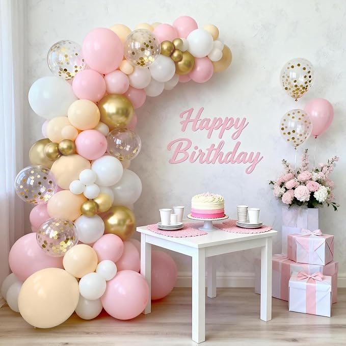 Pink and Gold Balloon Arch Kit, Nude White Confetti, Party Decor | Light Pink - Image 4