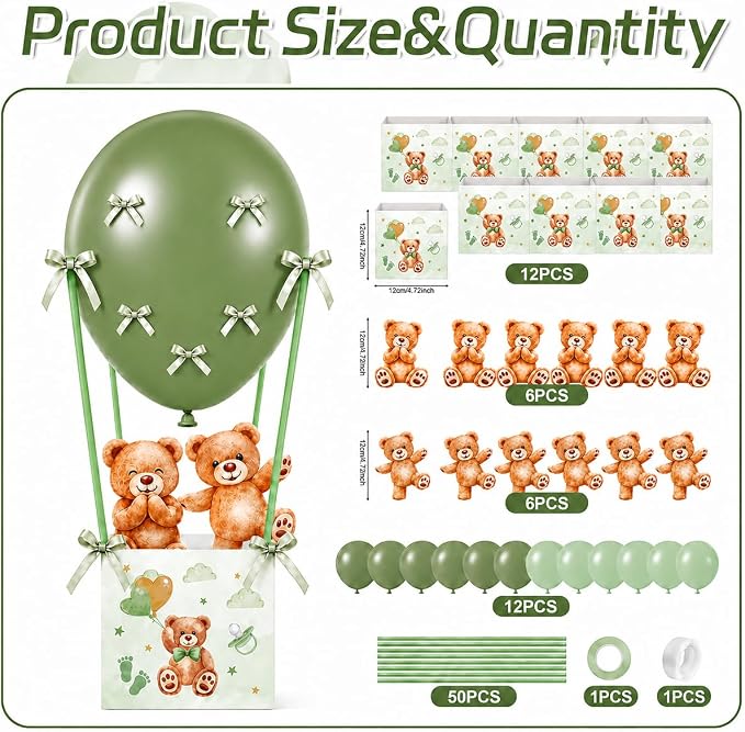 Cinrobiye 12 Sets Teddy Bear Baby Shower Centerpieces - Image 2