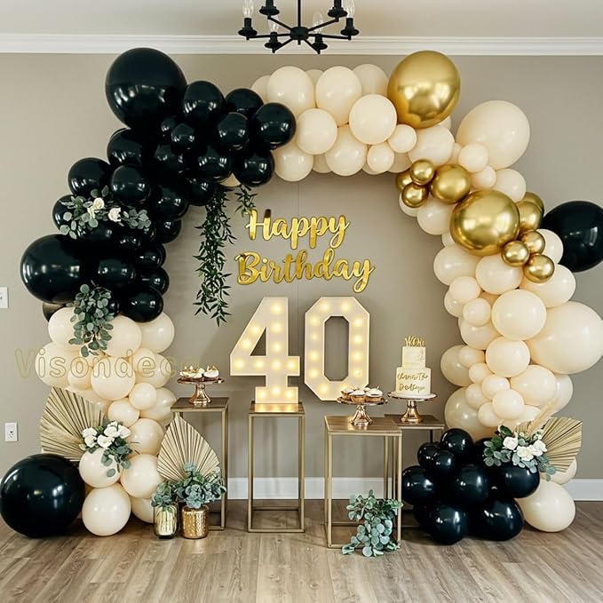 Black White and Gold Balloon Arch Kit – Double Stuffed Balloons in Black - Image 2
