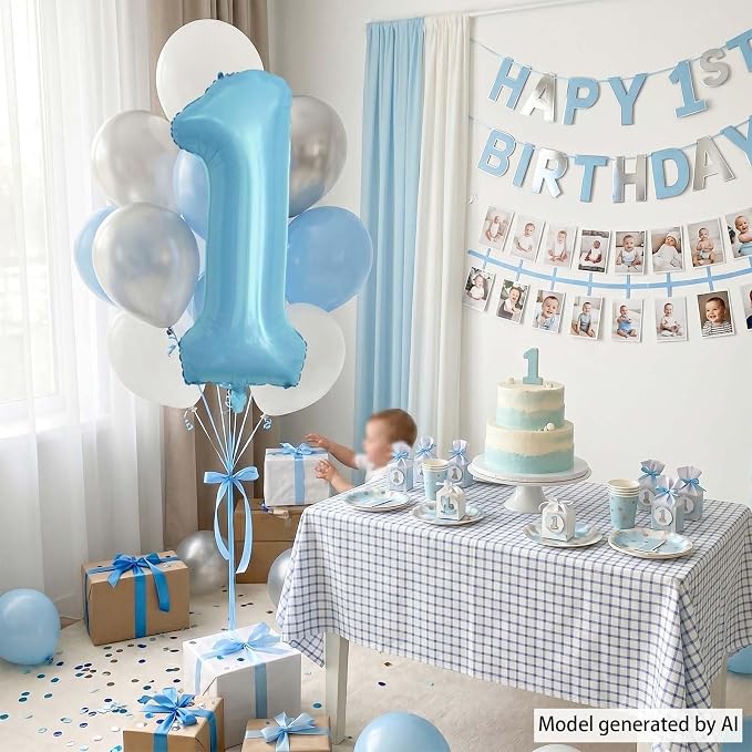 Pearlescent Blue Number 1 Balloon 40 Inch, Shiny Foil - Image 3