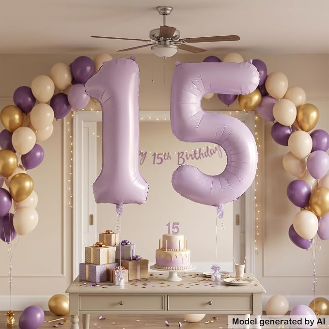 40 Inch Lavender Foil Number 15 Balloon - Image 4