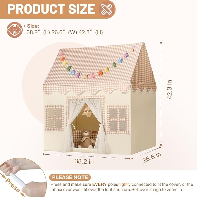 Kids Play Tent Indoor: with Brown Checkered, Rainbow Tissue Garland - Image 4