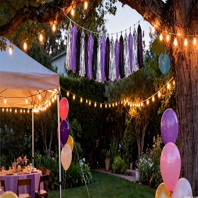 Purple, and Metallic Silver Tassel 30Pcs Tissue Paper Tassels Garland DIY - Image 5