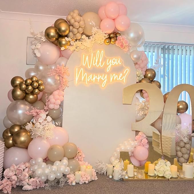 White Pink Gold Balloons Set, 12 Inch Double Stuffed Pearl White Sand Blush - Image 4