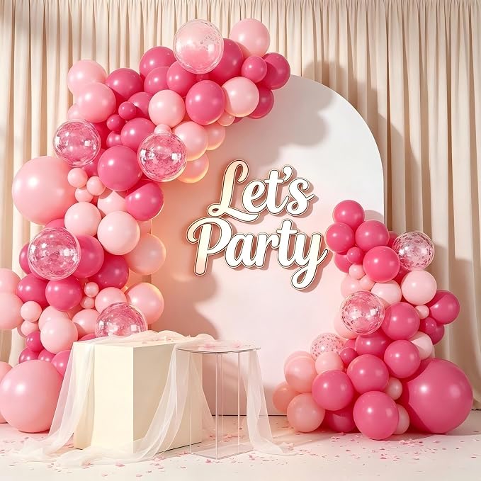 143 Pcs Hot Pink Confetti Rose Red Pink Balloon Arch Garland Kit | by Unknown