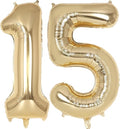 Champagne Gold Large Number 15 Balloon, 40 Inch Light Gold Foil Helium Number by AIQINHU