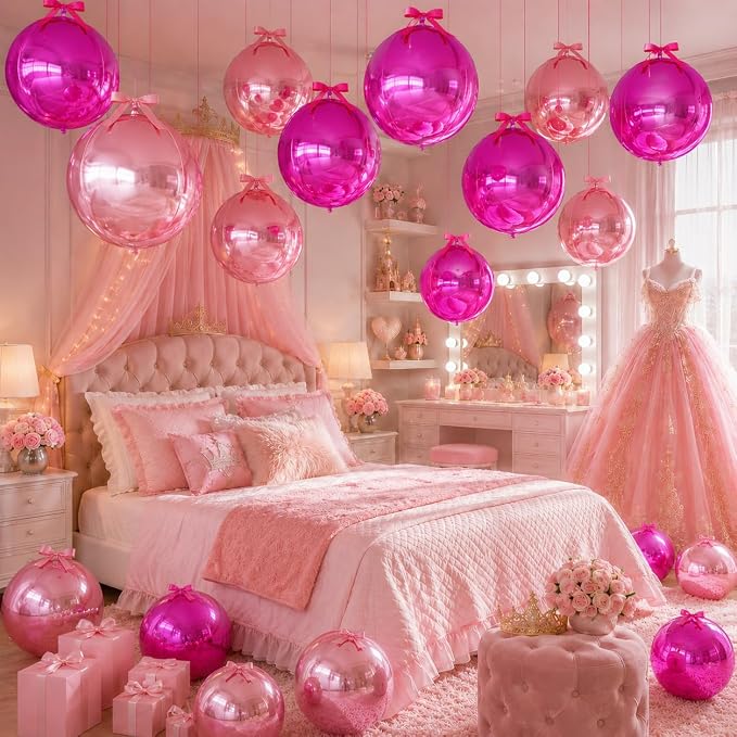 Hot Pink Light Pink Round Foil Balloons - Image 4