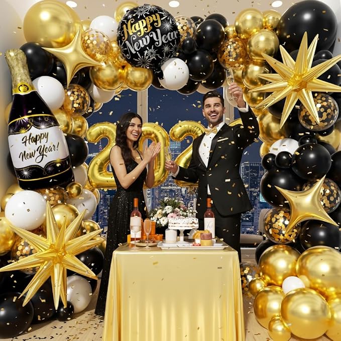 Black and Gold White Balloons Garland Arch Kit - Image 6