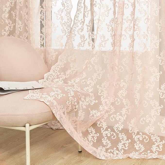 Blush Pink Lace Curtains 96 Inches Long 2 Panels - Image 2