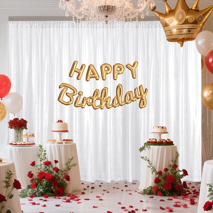 White Sequin Backdrop Curtain 2 Pieces 2FTx8FT Glitter Photography Backdrop for Party Wedding Birthday Christmas Decorations