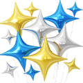 Blue Gold Silver Balloons, 26Inch and 10Inch Blue Silver Gold Quadrangle Helium by Adorely