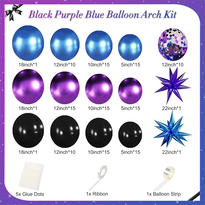 Black Purple Blue Balloon Arch Kit - Image 4