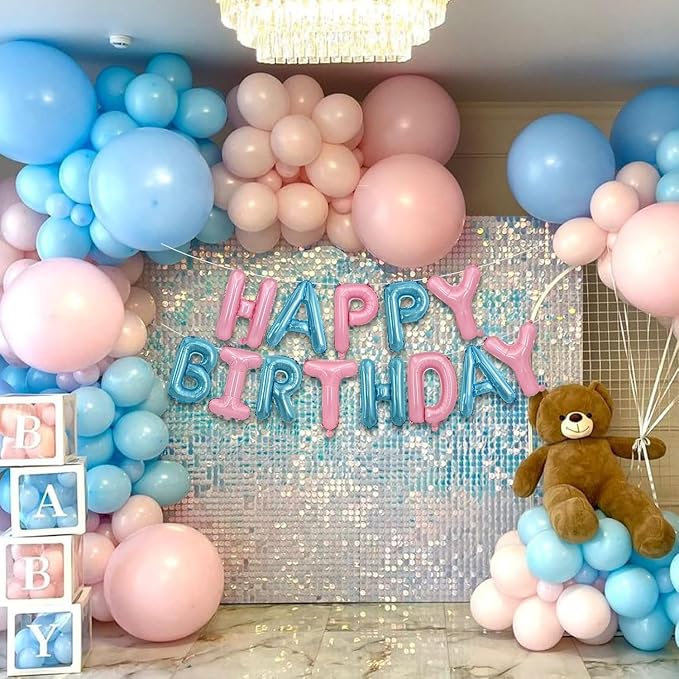 TONIFUL 16 Inch Pink Blue Happy Birthday Balloons Banner Decor - Image 5