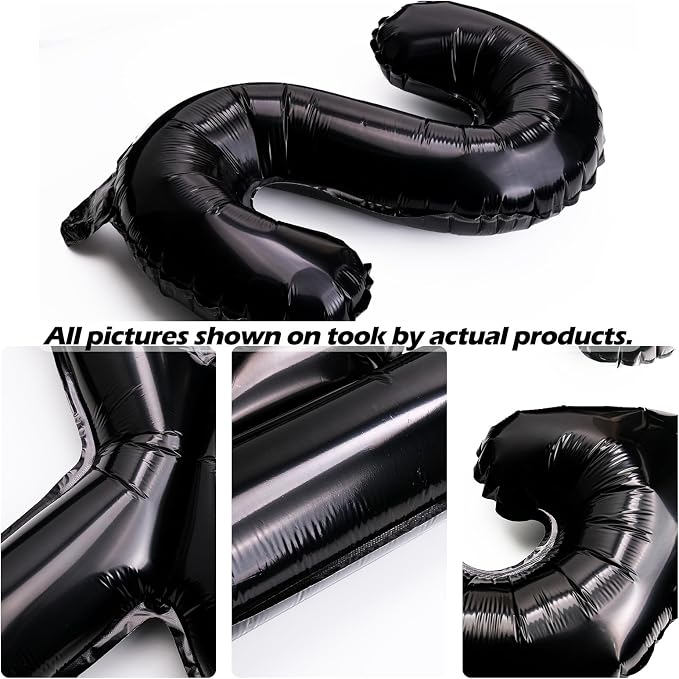 20 Pcs Black 16" Number Balloons 2 Sets 0-9 Foil Balloon Numbers Décor | Glossy - Image 2