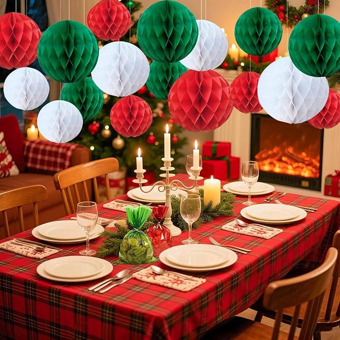 Red White Green, Christmas Paper Honeycomb Balls, 6 and 10 inch Hanging Tissue - Image 6