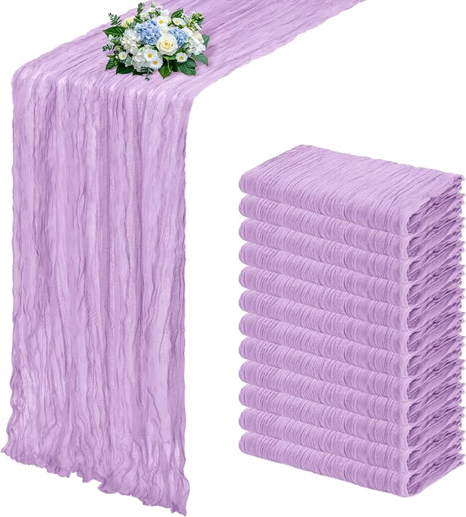 12 Pack Lavender Cheesecloth Table Runner 17x108 Inch Semi Sheer Boho Gauze by Unknown