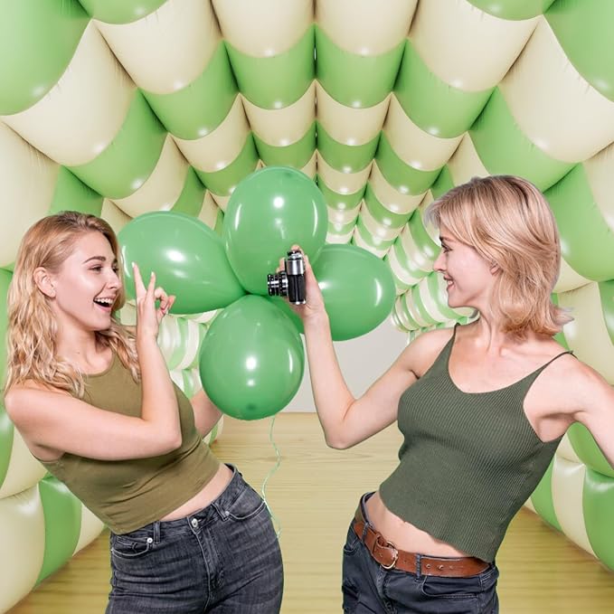 Matte Mint Green and Beige Foil Balloons Wall Tunnel Backdrop Double Sided - Image 4